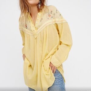 Free People Hearts & Colors Tunic Top Size XS Oversized Colorful Boho Pockets